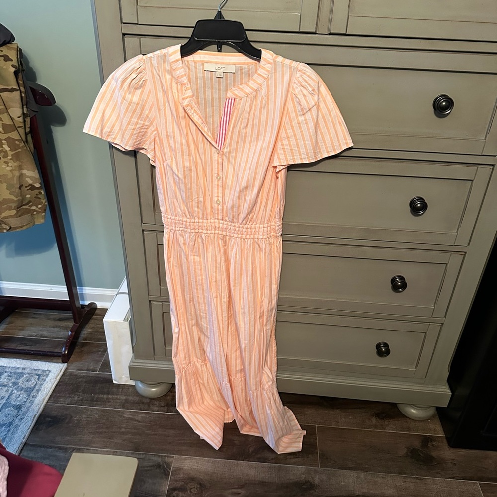 Loft striped button up. Elastic waist dress